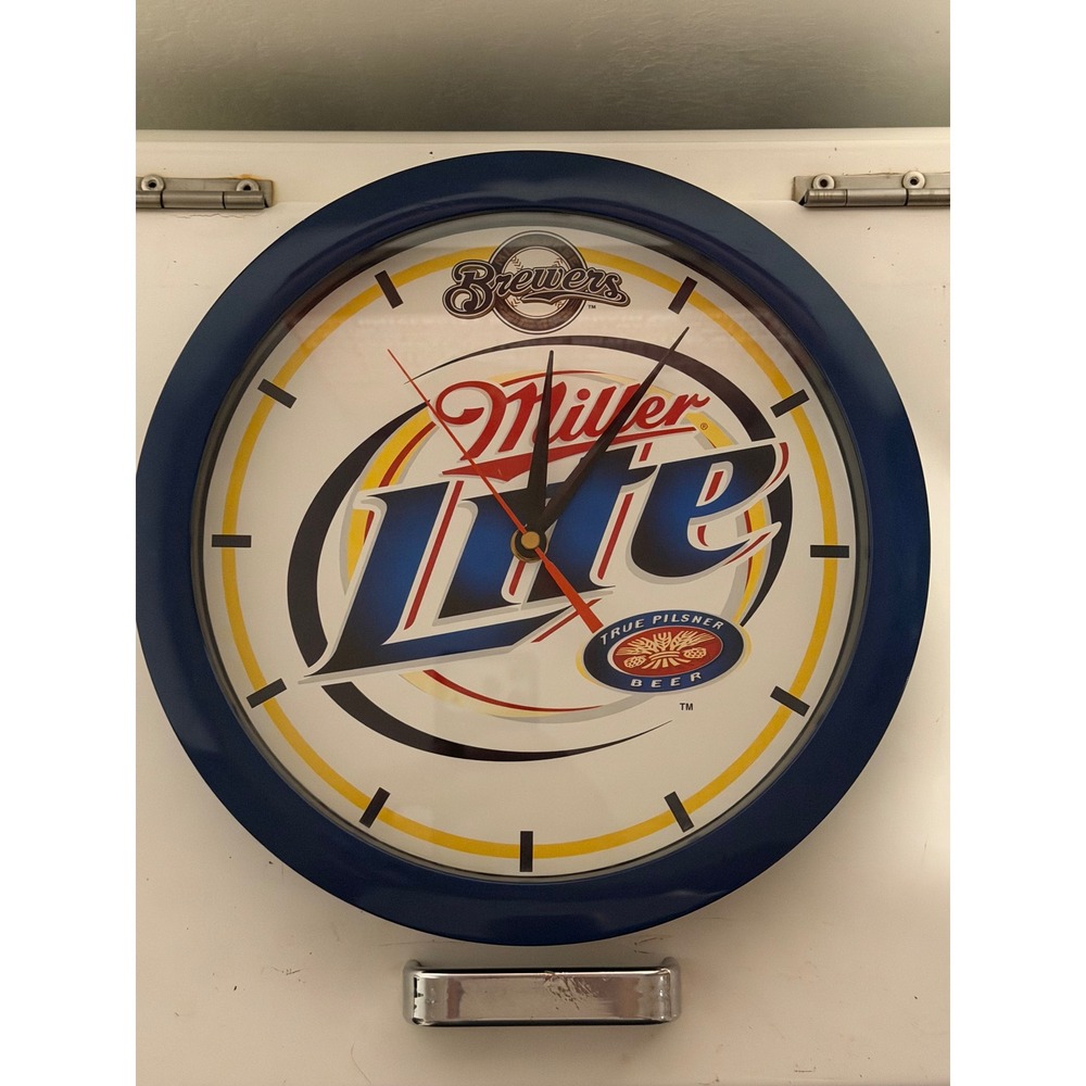 Miller Lite Milwaukee Brewers Wall Clock Blue Beer Bar Sign Man Cave Decor